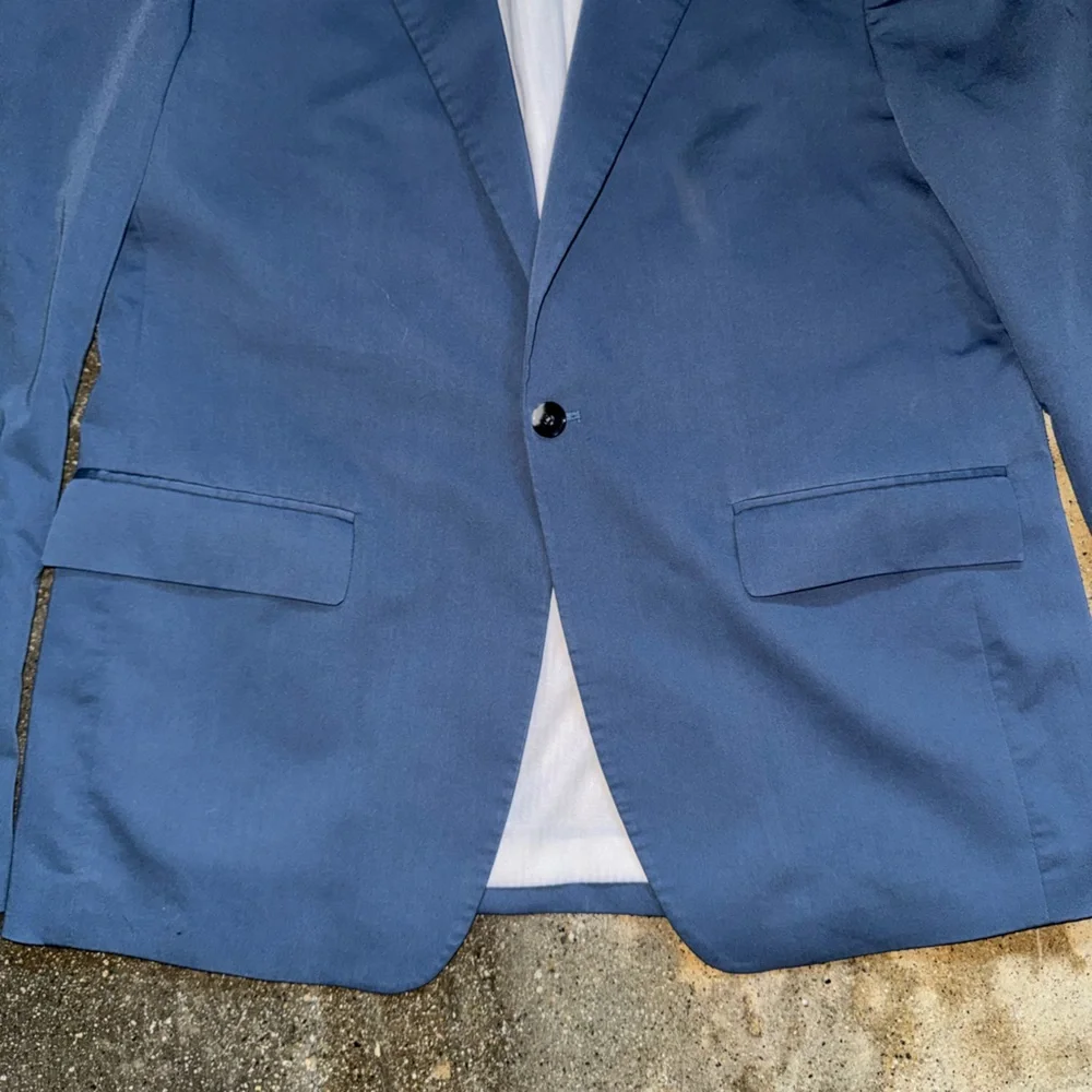 Zara Blue Men's Single-Button Suit Jacket